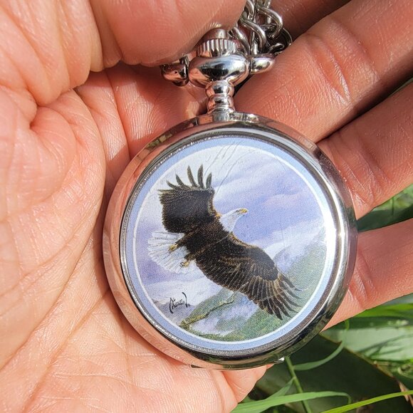 Vintage Al Agnew exclusive edition "Majestic Flight" bald eagle pocket watch - Picture 12 of 16